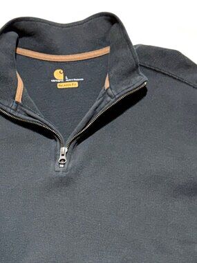 Carhartt Mens Sweater L Gray Relaxed Fit 1/4 Zip Pullover Elbow Patches